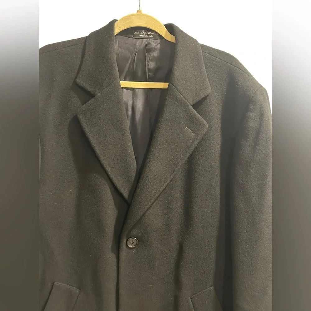 Andrew Fezza Men's Double Breasted Cashmere  Blend Italian Black Trench Coat 40R